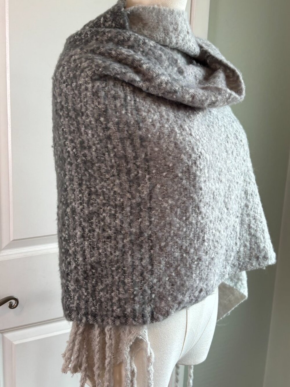 Bundle 2/$30! Mersea Bouclé Fringe Wrap Scarf Shawl Gray White OSFA